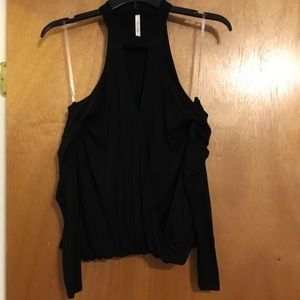 Cold Shoulder Key Hole Neck Long Sleeve